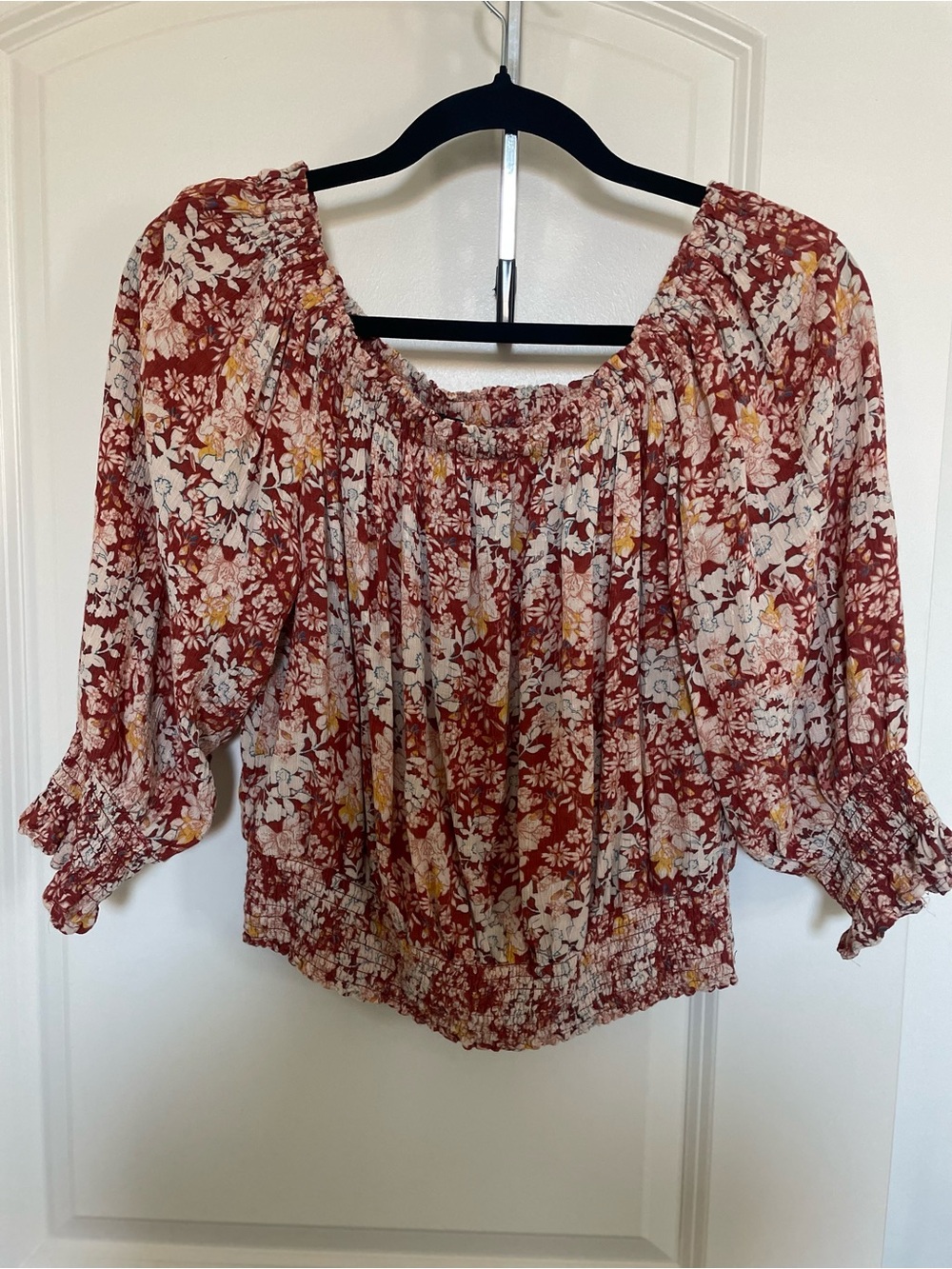 Cynthia Rowley Rust Floral Off-Shoulder Blouse